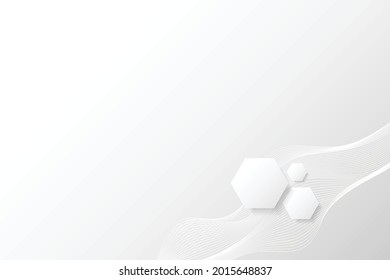 White Geometric Shape Abstradct Background WIth Wave Line. Technology Banner Wallpaper. Vector
