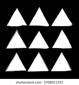 Weiße geometrische Form. Dunkler Modus. Vektorgrafik-Textur. Dreieck-Bürstensatz.