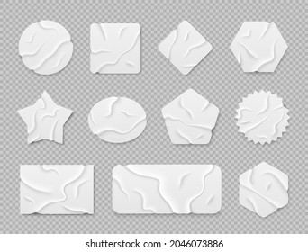 
White geometric shapes adhesive tape. Masking tape pieces with torn edges realistic style. sticky Paper realistic 3d shape collection.