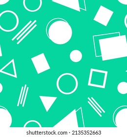 White geometric shapes seamless pattern with green background.