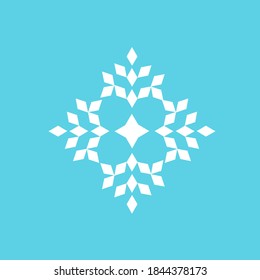 White geometric snowflake on a dark blue background