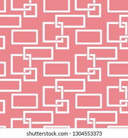  White geometric square design on pink background. Seamless pattern