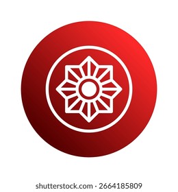 White geometric star inside a circle with gradient red background offers a modern abstract design element