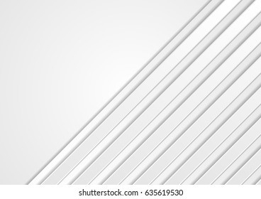 White geometric technology abstract stripes background. Vector grey paper design brochure