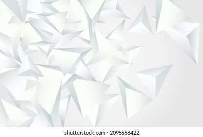 White Geometric Technology Vector  Gray Background. Triangle Trendy Cover. Transparent Abstract Magazine. Minimalist Shapes Pattern.