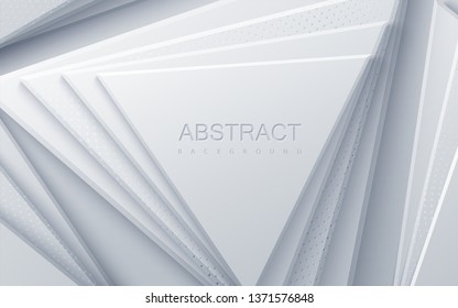 White geometric tiles textured with dotted pattern. Modern cover design. Vector 3d illustration. Ad banner. Abstract background. Minimal composition with triangle shapes. Layout design