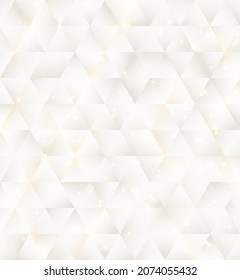 White geometric triangles mosaic pattern with glitter lighting luxury background and texture. Vector graphic illustration