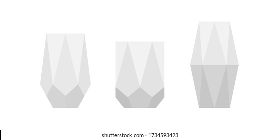 White geometric vases. Set of vector trendy minimal vertical pots for flowers. Polyhedron mock up