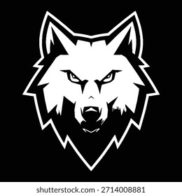 Mascota de cabeza de lobo geométrica blanca sobre fondo negro