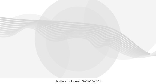 White geometrical background. Modern abstract background with circle gradient shapes and some decorative line waves on the top of the layers