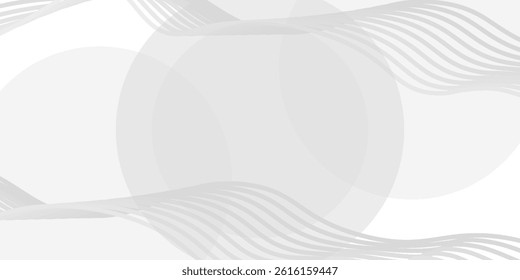 White geometrical background. Modern abstract background with circle gradient shapes and some decorative line waves on the top of the layers