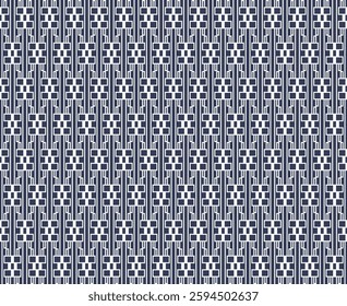 White geometrical interlaced diamond shaped fashionable seamless pattern on denim indigo blue background for decorations, fabric or textile prints, wallpaper, wrapping paper, and other digital prints