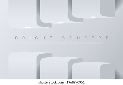 White geometrical shape podium floor concept. Minimalist bright room with pedestal for advertising design, website, presentation, wallpaper, winning celebration commercial etc. Vector EPS