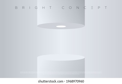 White geometrical shape podium floor concept. Minimalist bright room with pedestal for advertising design, website, presentation, wallpaper, winning celebration commercial etc. Vector EPS