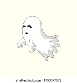 White Ghost Cartoon Character, Funny ghost, scary, flying