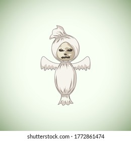 White Ghost Cartoon Character Happy Halloween
