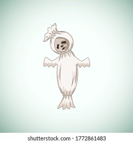 White Ghost Cartoon Character Happy Halloween