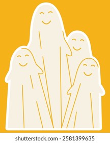 White ghost characters sticker. Halloween elements illustration for events and festivals. Doodle icon