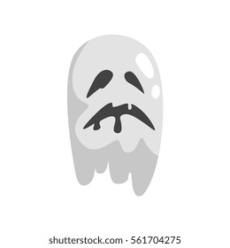 White Ghost In Childish Cartoon Manner Isolated On White Background.