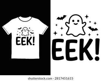 White ghost graphic shirt with Eek text and bat stars design