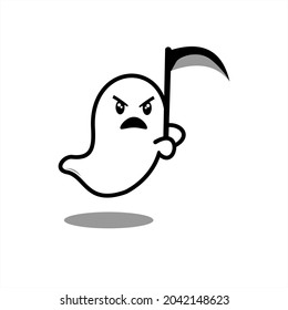 white ghost halloween cartoon cute with death sword
