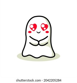 white ghost halloween cartoon cute with love eye