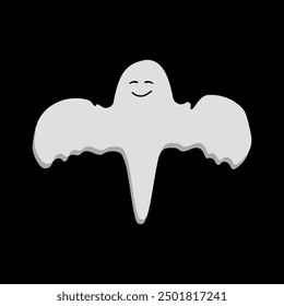 white ghost of halloween on black background scary monster autumn holiday spooky spirit flying ghost icon vector illustration