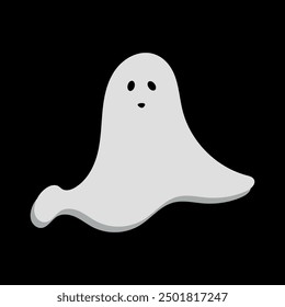 white ghost of halloween on black background scary monster autumn holiday spooky spirit flying ghost icon vector illustration