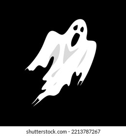 White ghost horror design isolated on black background. Scary face ghost with abstract shape design. Vector illustration of white Halloween ghost party elements.