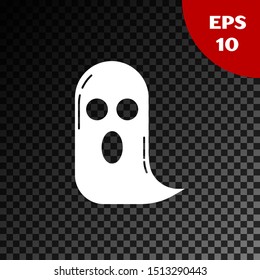 White Ghost icon isolated on transparent dark background. Happy Halloween party.  Vector Illustration