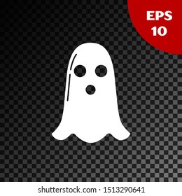 White Ghost icon isolated on transparent dark background. Happy Halloween party.  Vector Illustration