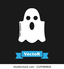 White Ghost icon isolated on black background. Happy Halloween party.  Vector Illustration