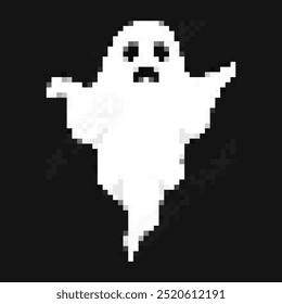 white ghost icon pixel art isolated on black background