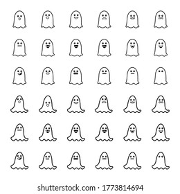 White ghost icon set vector illustration isolated on white 
 background. Spooky holiday monster graphic design halloween theme.