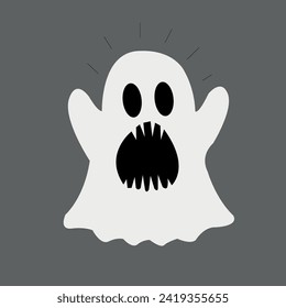 White ghost icon. Terrible character tries to scare, raises his hands up. Halloween and scary autumn holiday. Cartoon flat vector illustration
