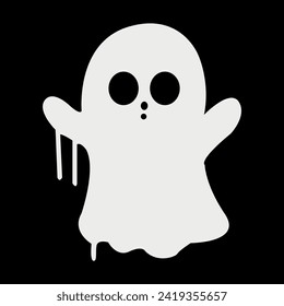 White ghost icon. Terrible character tries to scare, raises his hands up. Halloween and scary autumn holiday. Cartoon flat vector illustration