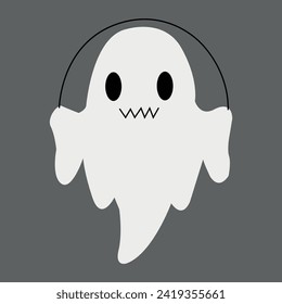White ghost icon. Terrible character tries to scare, raises his hands up. Halloween and scary autumn holiday. Cartoon flat vector illustration