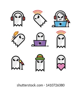 White ghost logo vector. Ghost icon vector.