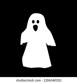 white ghost on black background; vector illustration
