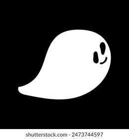 fantasma blanco sobre fondo negro asusta vacaciones de otoño Halloween espantoso espíritu que vuela en la noche fantasma icono con lindo espeluznante feliz y divertida caras póster o Ilustración vectorial de Anuncio