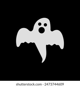 white ghost on black background scary autumn holiday Halloween scary spirit flying in night ghost icon with cute spooky happy and funny faces poster or banner vector illustration