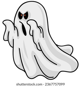 White Ghost Phantom Silhouette Halloween Spooky Spirit Flying Cartoon Vector 