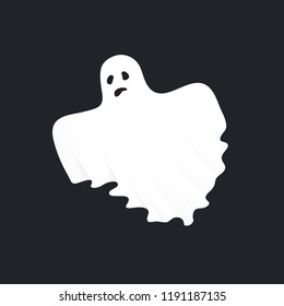 White ghost, phantom silhouette isolated on black background. Halloween sing spooky monster, scary spirit,  poltergeist flying in night. Mystic creature consept - vector illustration