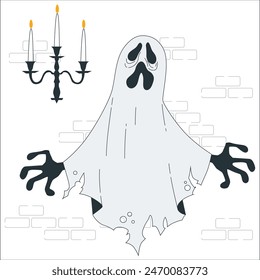 white ghost, phantom silhouette isolated on transparent background. Halloween spooky monster, scary spirit or poltergeist flying in night. Mystic creature without body. Halloween spooky monster. 2548