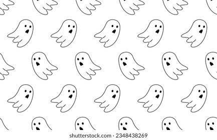 White ghost seamless pattern isolated on white background. Vector Halloween Illustration.