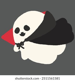 O fantasma branco vestindo uma fantasia de vampiro, preto e vermelho Veil. Dia de Halloween desenhado à mão. Character Clip Art Doodle Desenho Animado no Fundo isolado