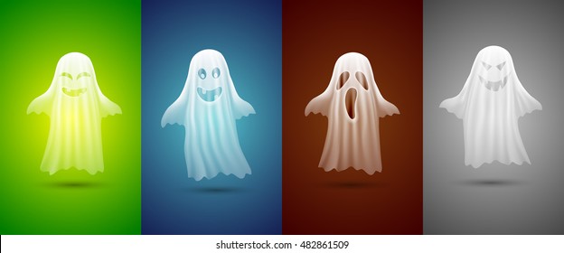 white ghosts for Halloween on different background.cute ghosts characters.vector illustration eps 10