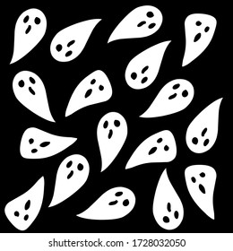 White ghosts on Halloween. Black and white Halloween pattern with ghosts