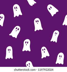 White ghosts on purple background. Seamless vector pattern, fully editable. Perfect for Halloween.