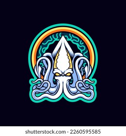 White Giant Squid in the Middle of a Golden Ring Mascot